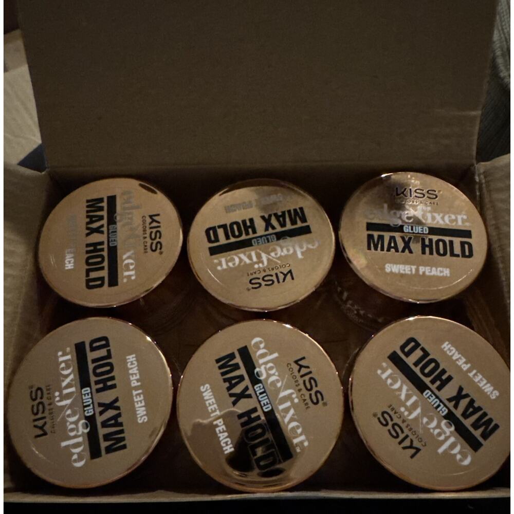 Box Of 6 NEW KISS COLORS & CARE Edge Fixer Gel, Max Hold Sweet Peach, 1.01 fl oz
